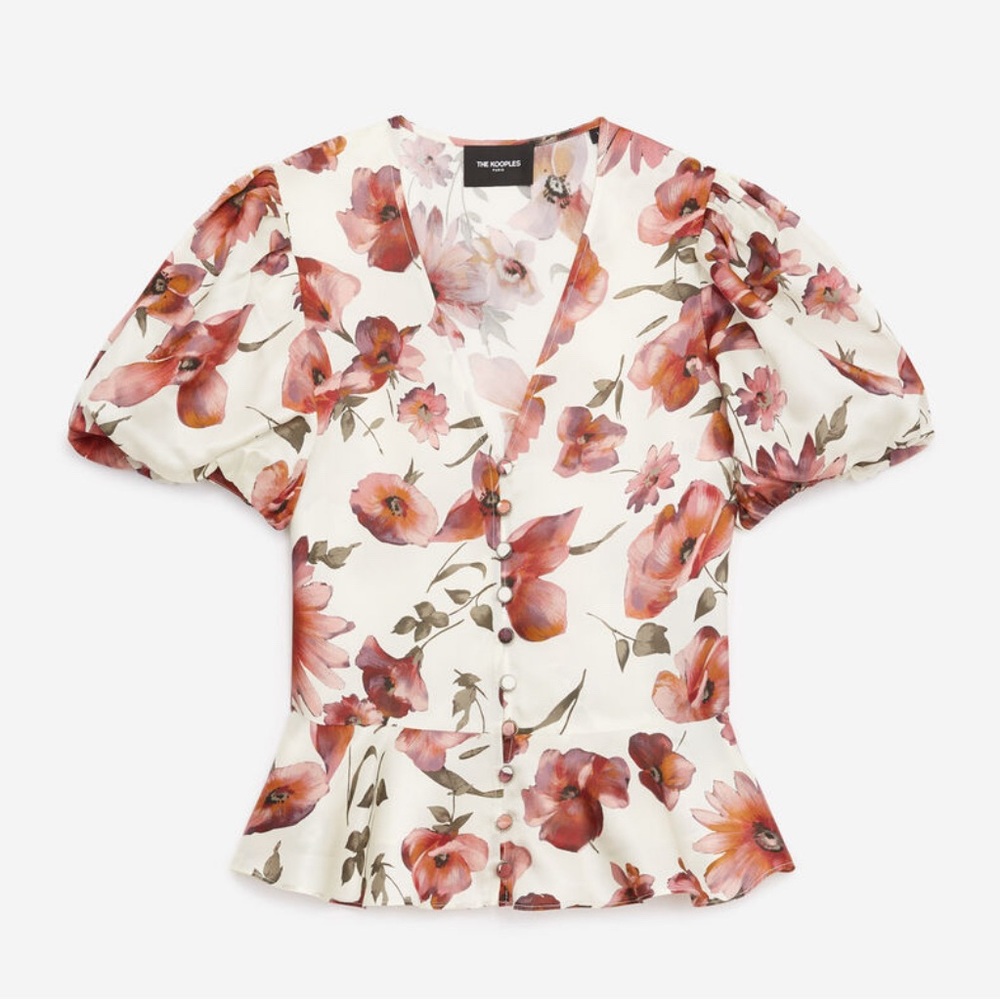 Kooples Ecru Floral Peplum Top - M
